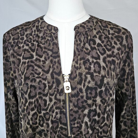 MICHAEL Michael Kors Leopard Print Zip Front Blouse – Size M - Picture 3 of 7